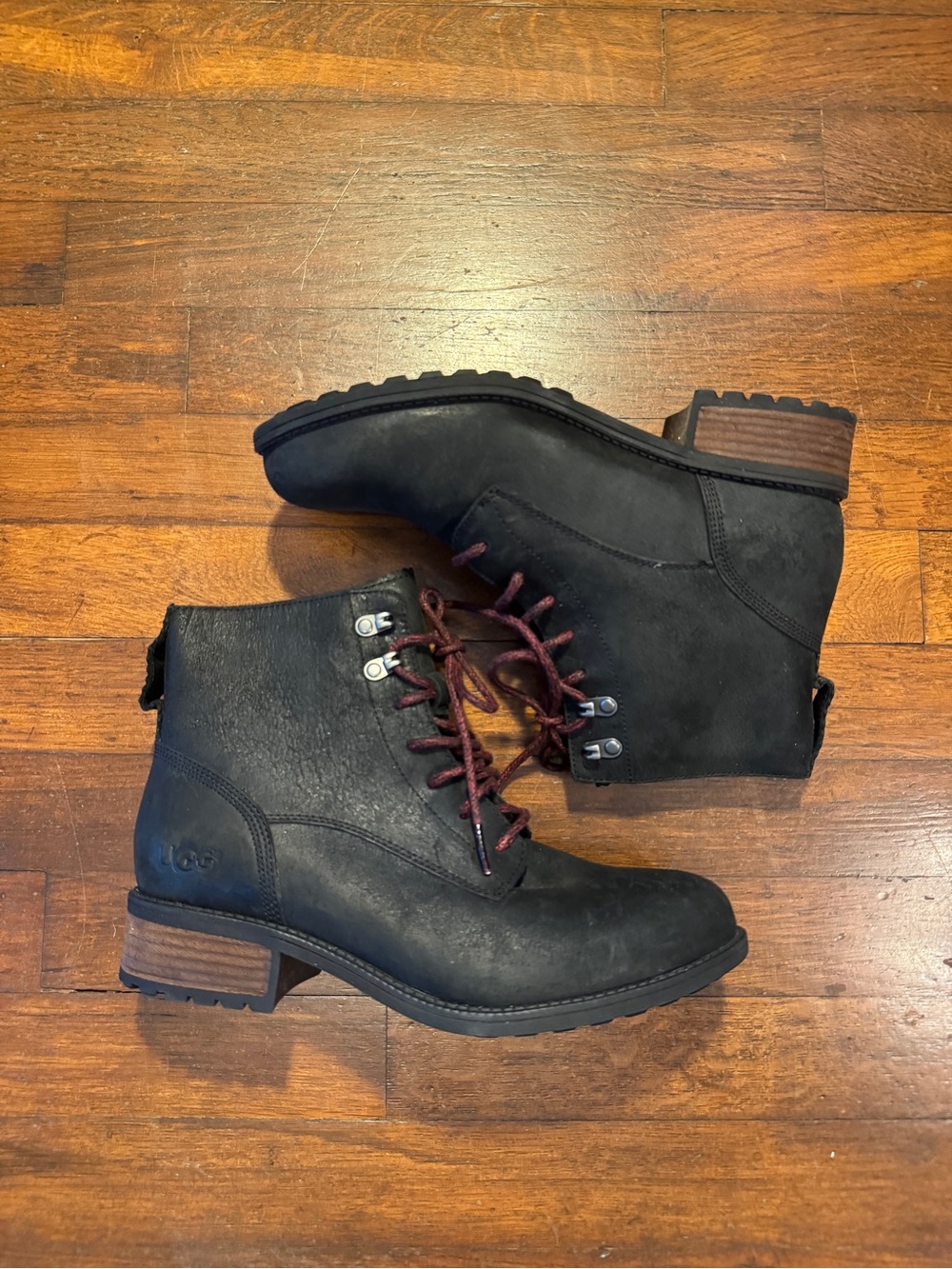 UGG Black Lace-Up Leather Ankle Boots